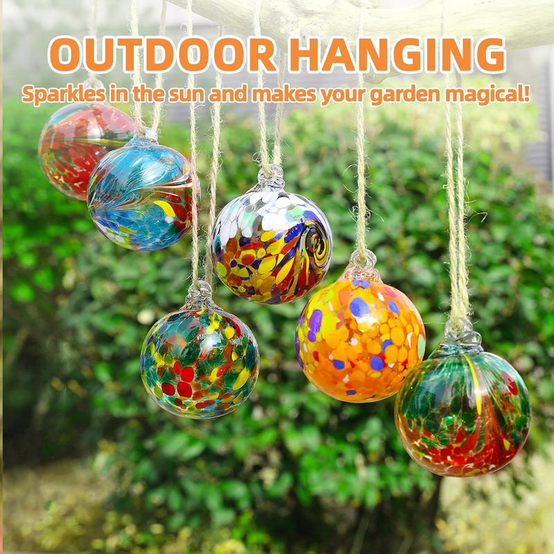 VOREEN 6-Pack Blown Glass Christmas Ornaments, 2.56" Handblown Hanging Glass Gazing Balls for Christmas Tree Decoration, Holiday Ornament Gift Set（Colorful Festival Mix） - Image 5